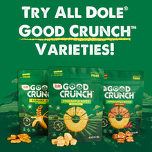 Good Crunch snack variety display featuring multiple green pineapple bites bags and fruit pieces.