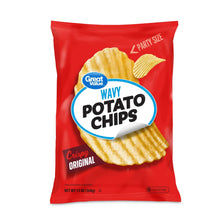 Red Great Value wavy potato chips bag, Original, 13 oz net wt