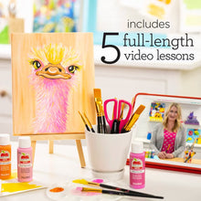 Paint art kit with easel canvas, acrylic bottles, and assorted paint brushes