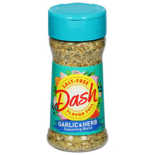 Salt-free Dash garlic & herb seasoning blend bottle with turquoise cap