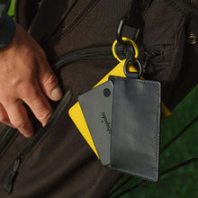 Chipolo CARD tracker card in a wallet holder with key ring and carabiner