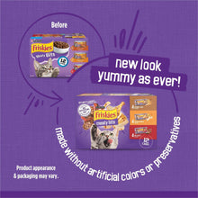 Cat wet food variety pack showing meaty bits cans in new-look circle
