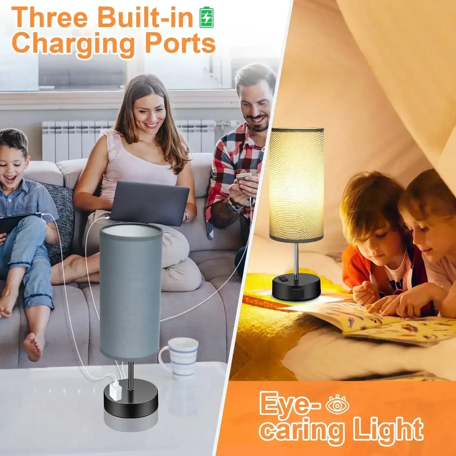 Table Lamps for Bedroom, 3 Way Dimmable Touch Control Bedside Lamp with USB C+A Fast Charging Ports, Nightstand Lamp for Office, Living Room, Reading(E26 Light Bulb Included)