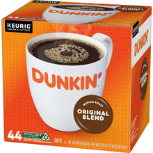 Dunkin' Original Blend K-Cup pods box angled view, 44 count, medium roast