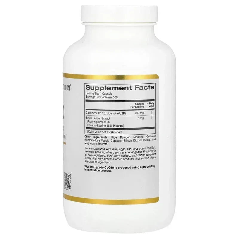 California Gold Nutrition, CoQ10, Ubiquinone USP with Bioperine® Black Pepper Extract, Enhanced Bioavailabilitys