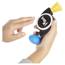 Bop It! micro series electronic game toy with yellow lever and blue base, held up