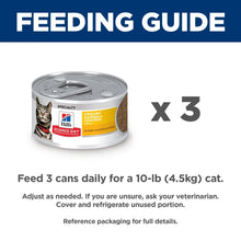 Hill's Science Diet wet cat food can with feeding guide showing x3