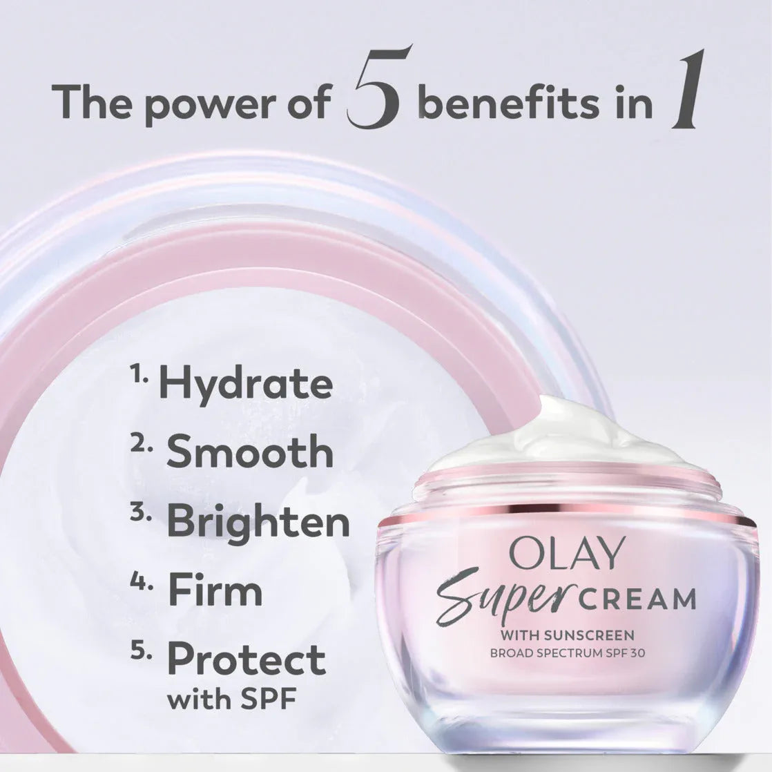 Olay Super Cream with Sunscreen SPF 30, Lightweight Face Moisturizer with Sun Protection, 5-in-1 Skin Care Benefits - Hydrating, Brightening, Firming - Niacinamide, Vitamin C, Collagen Peptide, 1.7oz - USA MEGA SHOP