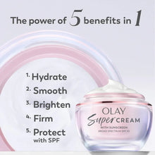 Olay Super Cream SPF 30 face moisturizer jar with 5-benefits panel
