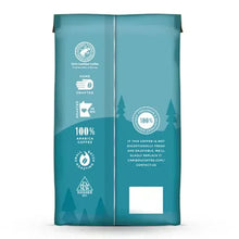 Caribou Coffee coffee bag back panel with icons, 100% arabica and Kosher mark