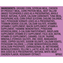 Ingredients list panel on a dry cat food bag