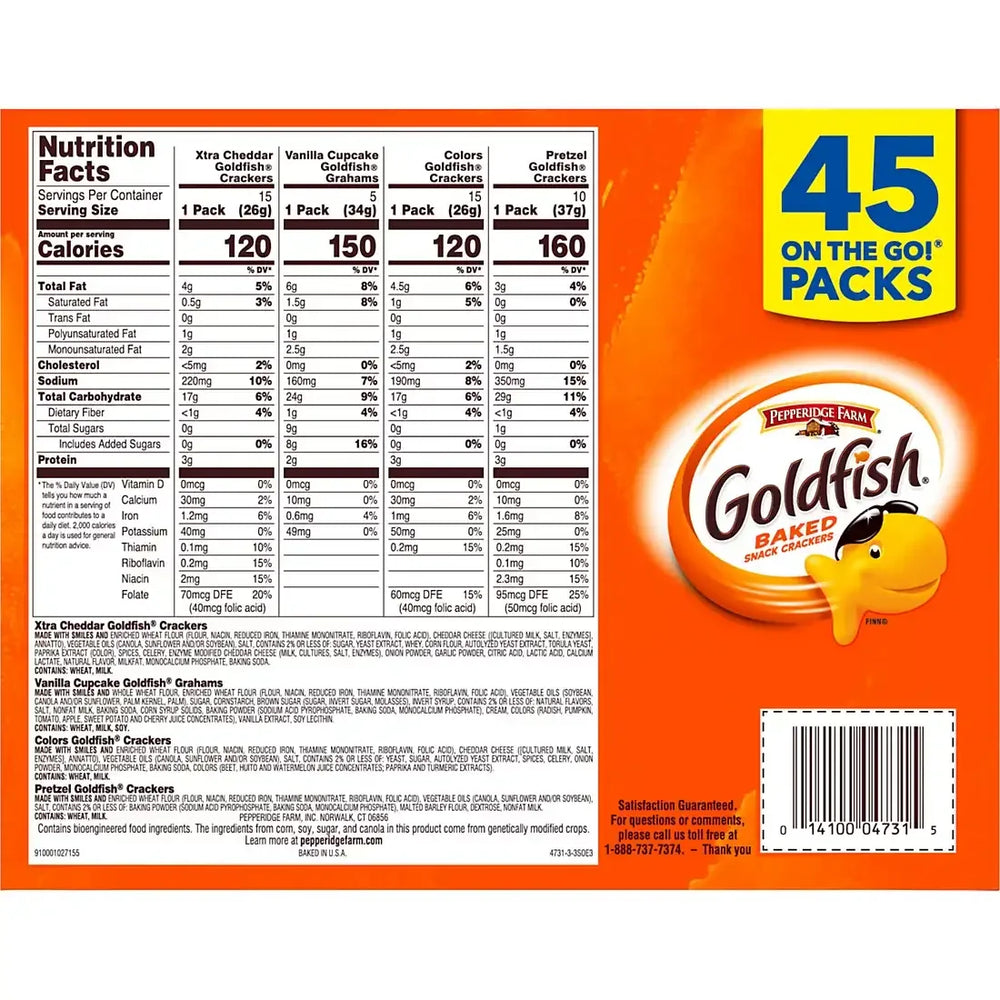 Goldfish Crackers Sweet & Savory Variety Pack Box, Single-Serve Snack Packs, 45 ct. - USA MEGA SHOP