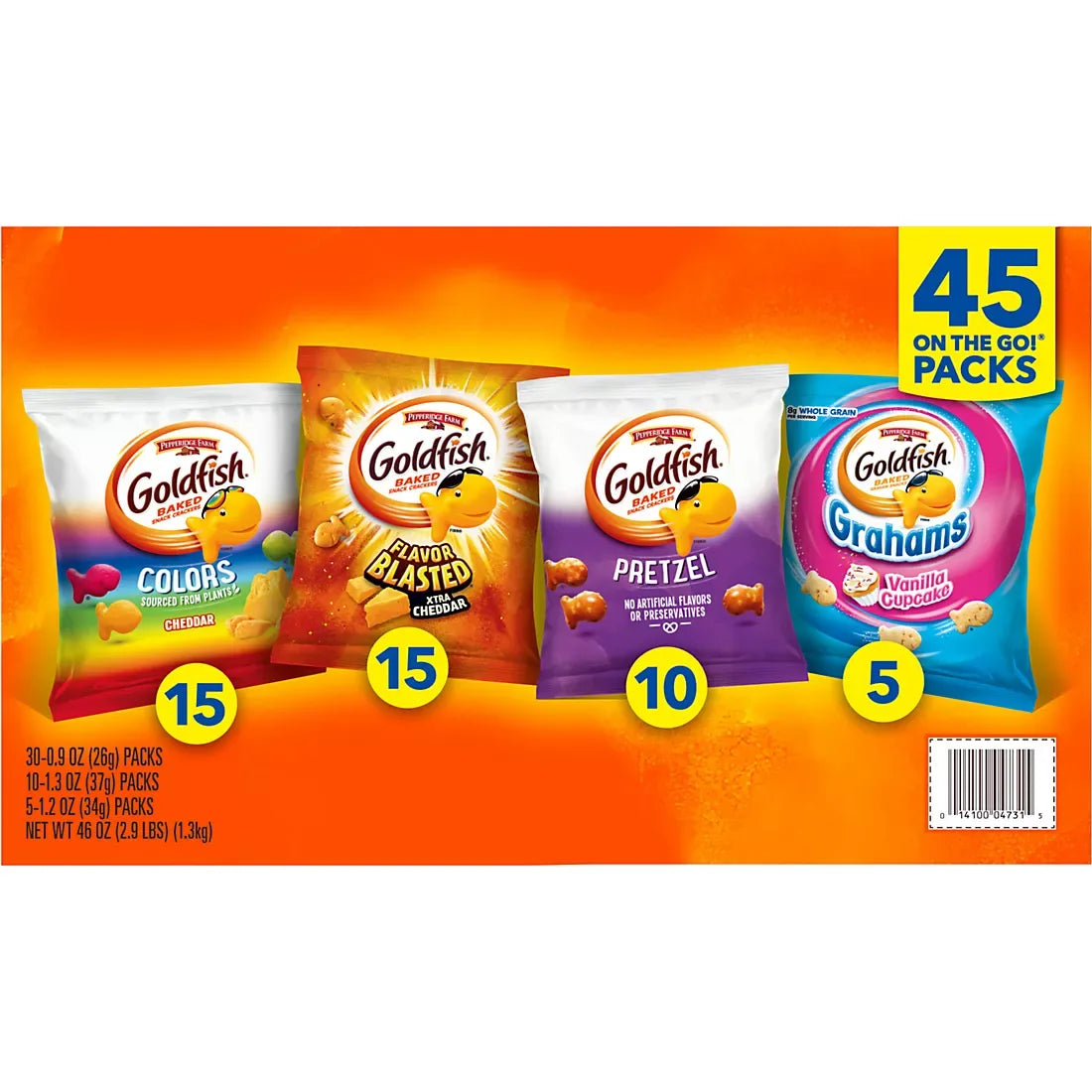 Goldfish Crackers Sweet & Savory Variety Pack Box, Single-Serve Snack Packs, 45 ct. - USA MEGA SHOP