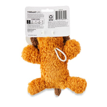 Plush orange dog toy with a hanging loop and brown face accents