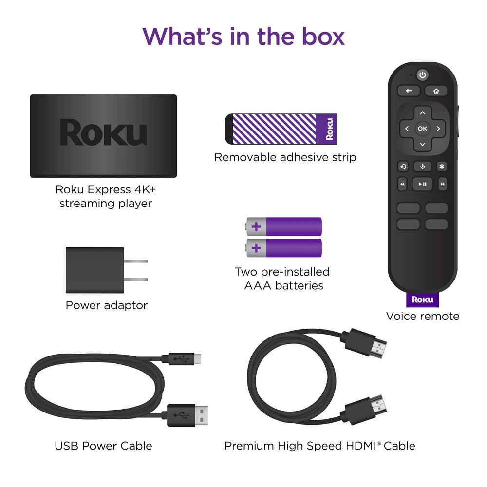 Roku Express 4K+ | Streaming Player HD/4K/HDR with Roku Voice Remote with TV Controls - USA MEGA SHOP