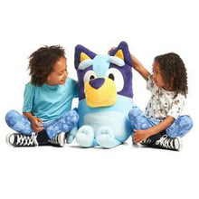 Super soft plush character with purple ears and light blue body, yellow muzzle in play