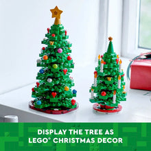 LEGO Christmas tree models: one large and one small green tree with stars
