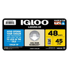 Laguna 48 chest cooler box label in aquamarine and white, 48 quarts
