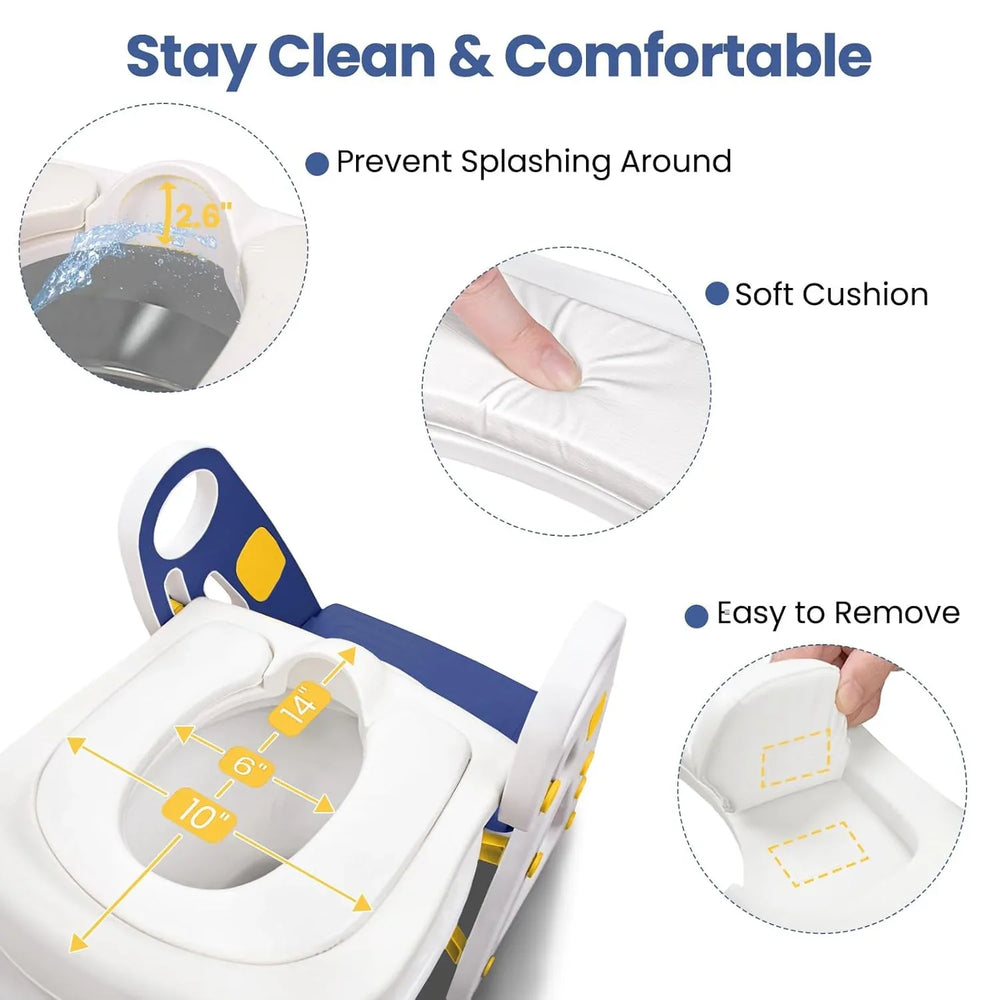 Primlect Potty Training Toilet Seat, 2 in 1 with Ladder, Adjustable Height ,for Ages 1-3, Blue - USA MEGA SHOP