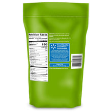 Roasted & salted pistachios back panel with Nutrition Facts and barcode on green bag