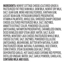 Steak and mushroom egg bites package ingredient list, including eggs, beef, cheese, and mushrooms
