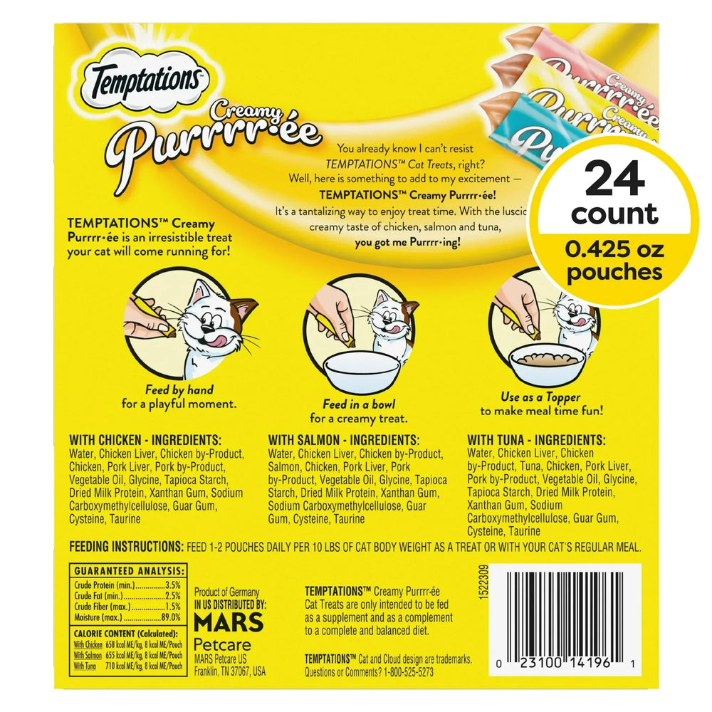 Temptations Creamy Puree Chicken, Salmon & Tuna Lickable Cat Treats, 12g Pouches (24 Pack) - USA MEGA SHOP