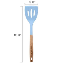 Blue silicone fork with acacia wood handle, 12.59 in length