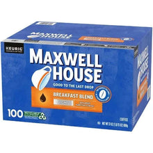 Maxwell House breakfast blend light roast 100 K-Cup coffee pod box, blue and orange front