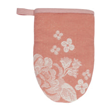 Ginger cotton mini oven mitt with white floral bouquet print and loop cuff