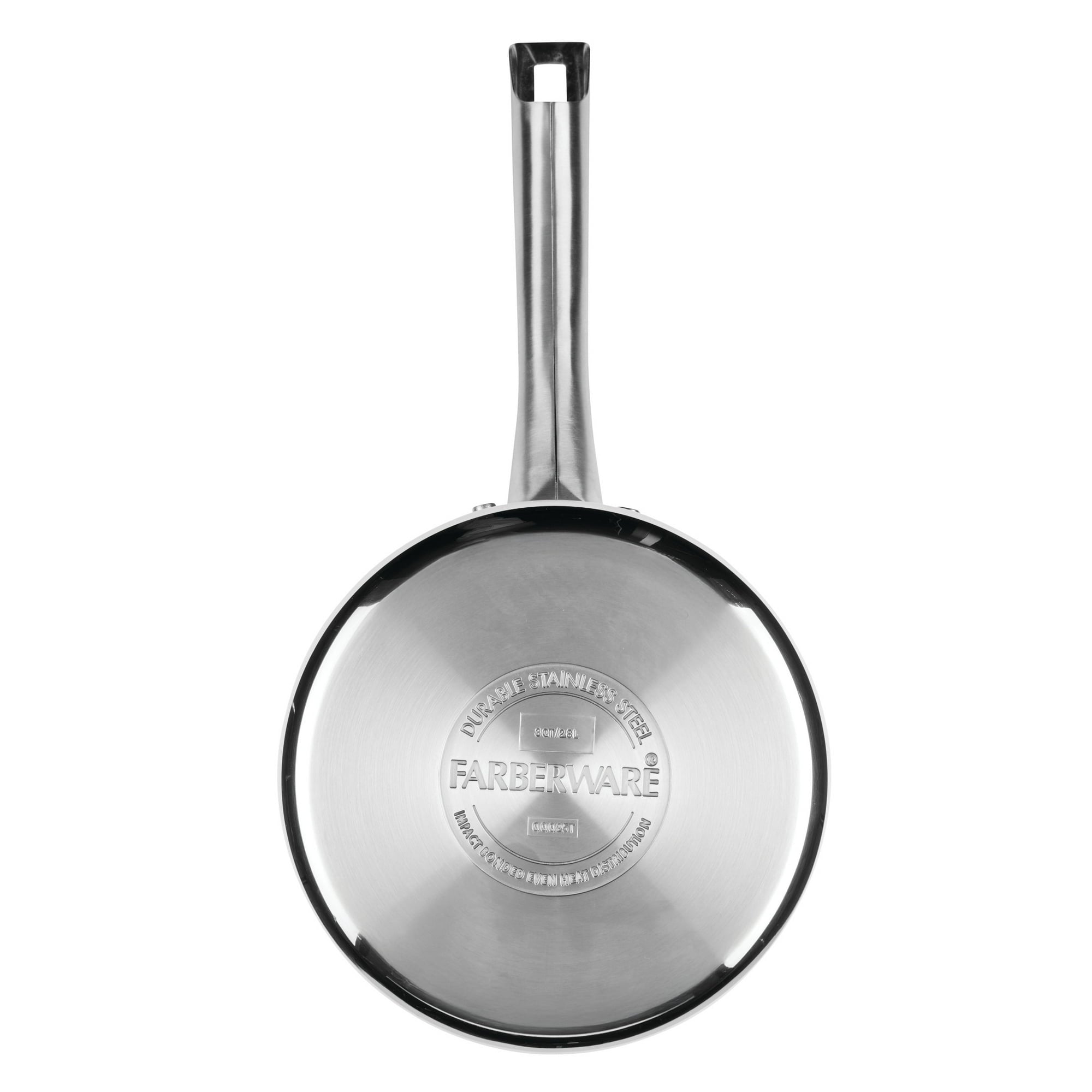 Farberware Luster 3 Quart Stainless Steel Straining Saucepan with Pouring Spout and Lid, Induction Compatible, Dishwasher Safe, Metal Utensil Safe , Oven Safe to 500Â°F, White
