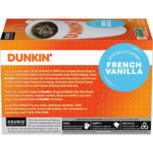 Dunkin French Vanilla K-Cup box back panel with instructions and icons.