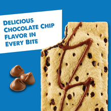 Chocolate drizzle frosted toaster pastry with dark chocolate chips, close-up