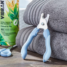Blue-handled dog nail clippers with dark cutting head