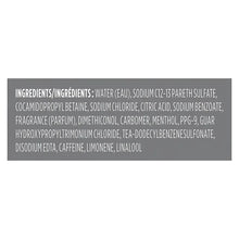 Shampoo conditioner bottle back panel with ingredient text and gray pump