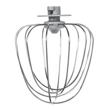 Balloon whisk attachment for stand mixer with chrome wire loops.