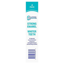 Toothpaste 4-pack carton front panel with strong enamel and white teeth text