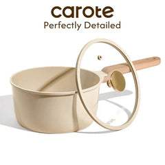 Carote 1.6QT & 3QT Ceramic Nonstick Saucepan Set with Lids, Small Cooking Pot, Induction Compatible, Oatmeal