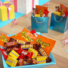 Snack-size candy assortment with Heath, Reese’s, Kit Kat, and Rolo in gift totes