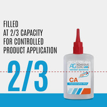 Cyanoacrylate glue bottle with red nozzle for controlled application, 2/3 capacity