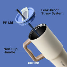 Insulated stainless steel tumbler with non-slip handle, straw, and clear lid