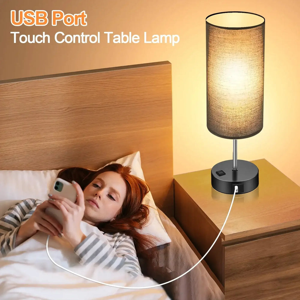 Table Lamps for Bedroom, 3 Way Dimmable Touch Control Bedside Lamp with USB C+A Fast Charging Ports, Nightstand Lamp for Office, Living Room, Reading(E26 Light Bulb Included) - USA MEGA SHOP