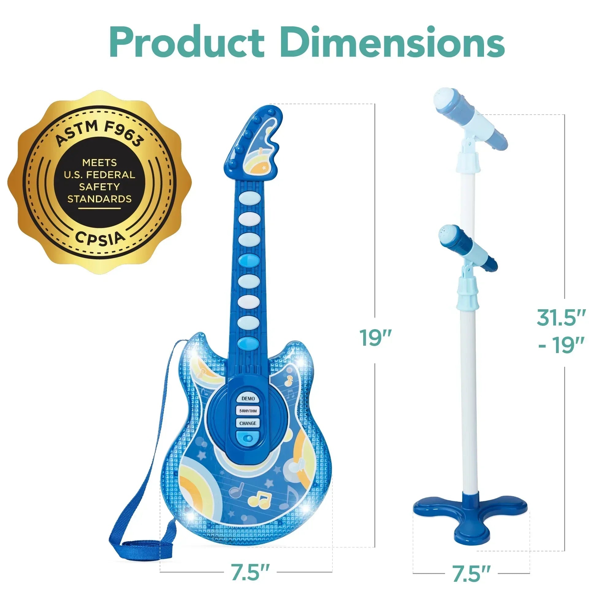 Best Choice Products 19in Kids Flash Guitar, Pretend Play Musical Instrument Toy for Toddlers w/ Mic, Stand - USA MEGA SHOP