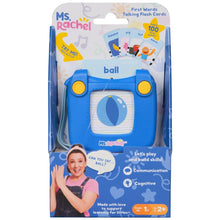 Talking flash card reader toy in retail package with word cards and reader