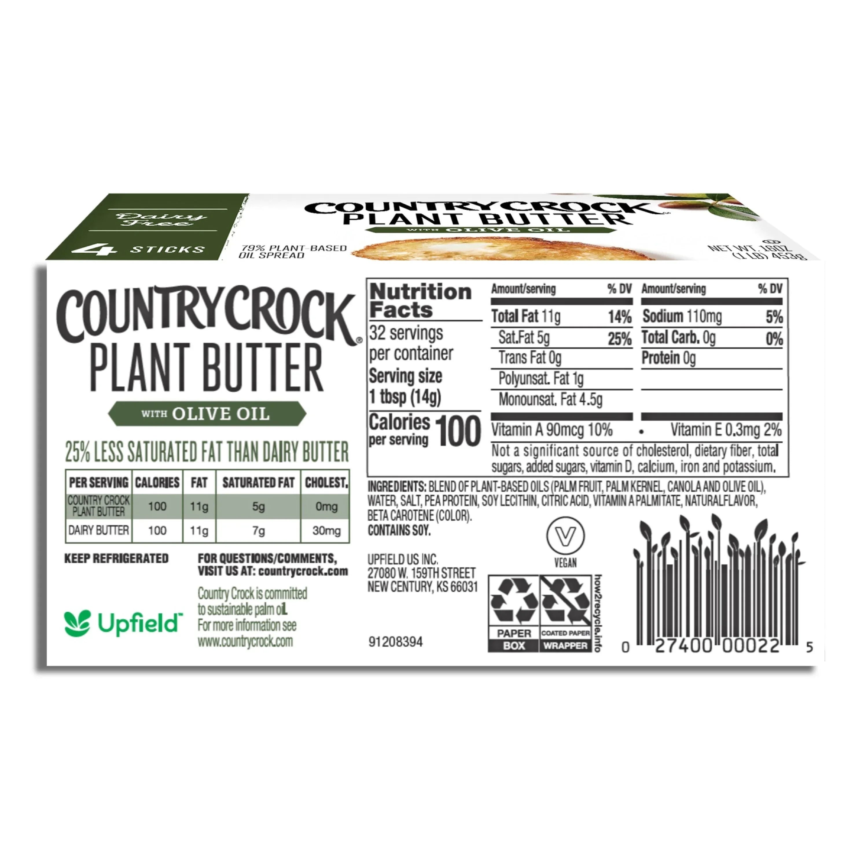 Country Crock Dairy Free Vegan Plant Butter with Olive Oil, 16 oz, 4 Sticks (Refrigerated) - USA MEGA SHOP