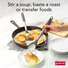 Stainless steel turner and spoon with dark nylon heads for kitchen cooking