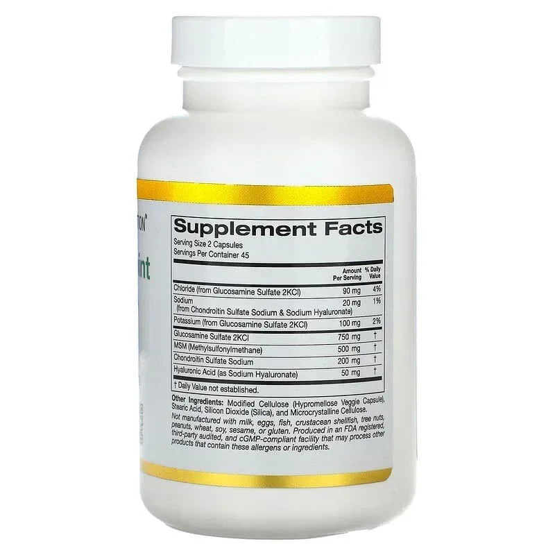 California Gold Nutrition, Total Veggie Joint Support Formula with Glucosamine, Chondroitin, MSM, and Hyaluronic Acid, 90 Veggie Capsules