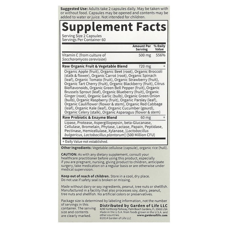 Garden of Life, Vitamin Code®, RAW Vitamin C™, Vegan Capsules