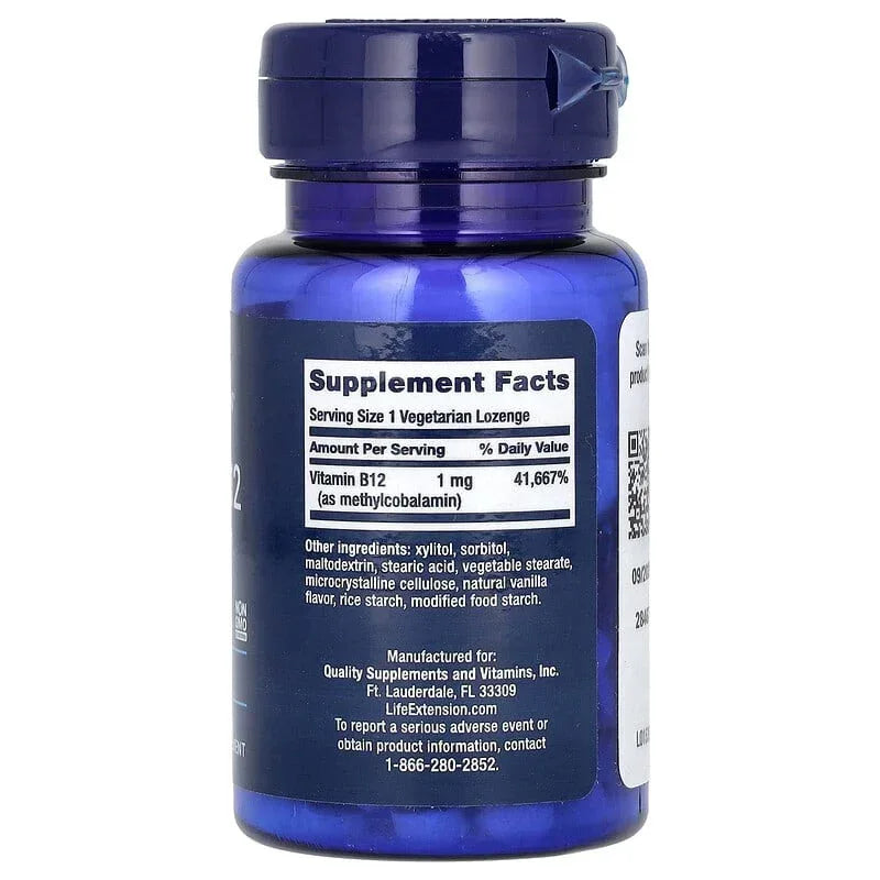 Life Extension, Vitamin B12 Methylcobalamin, Vegetarian Lozenges