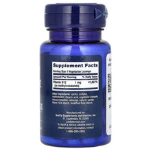 Vitamin B12 methylcobalamin bottle back label with Supplement Facts panel