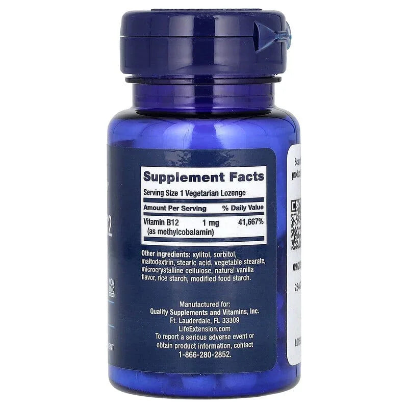 Life Extension, Vitamin B12 Methylcobalamin, Vegetarian Lozenges - USA MEGA SHOP